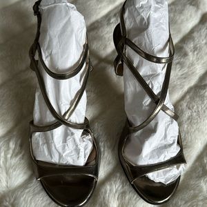 Jimmy Choo gold metallic strappy sandals 2 “ heel